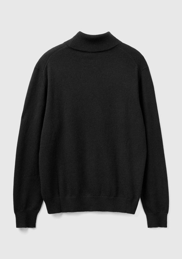  Erkek Siyah %100 Kaşmir Dik Yaka Kazak