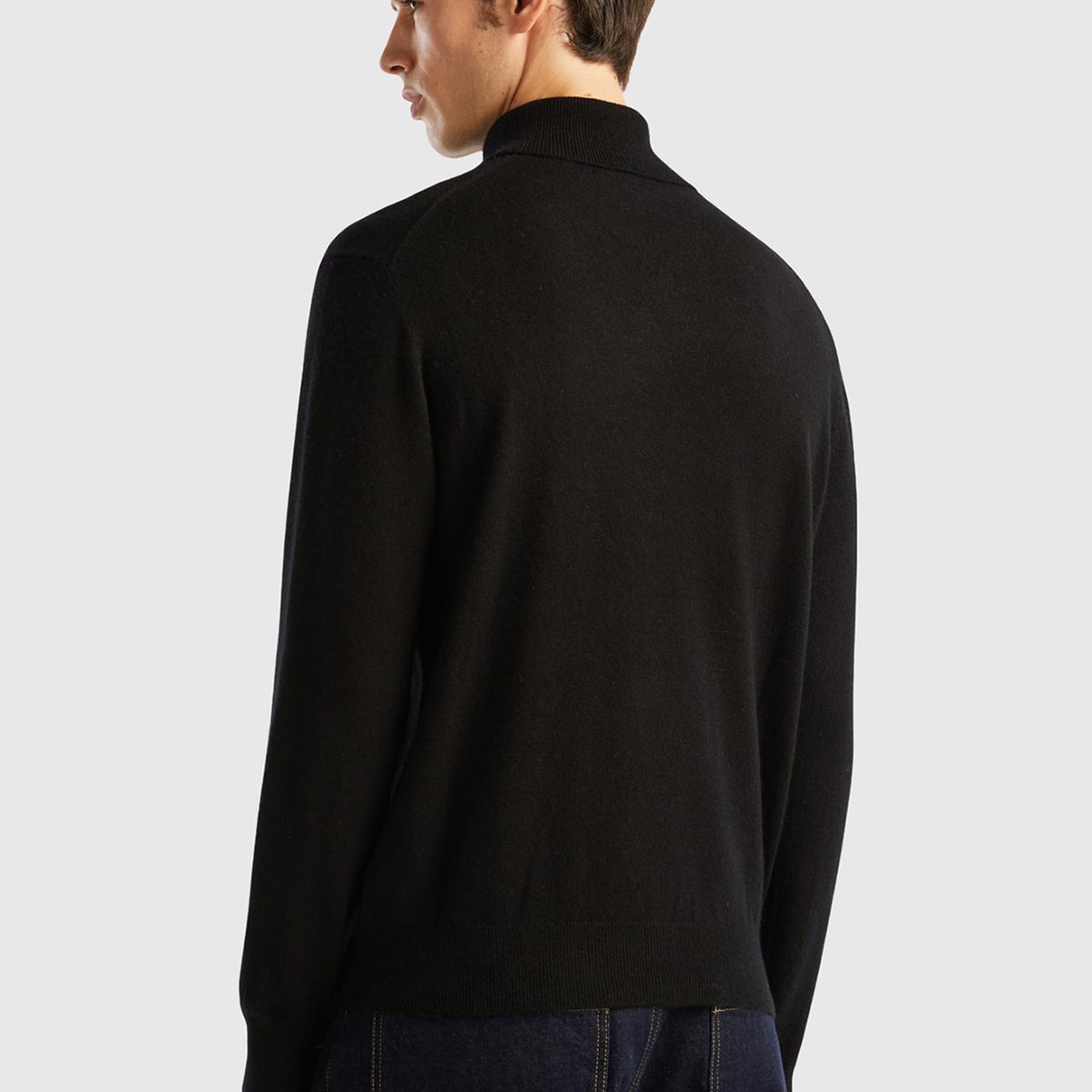 Erkek Siyah %100 Kaşmir Dik Yaka Kazak