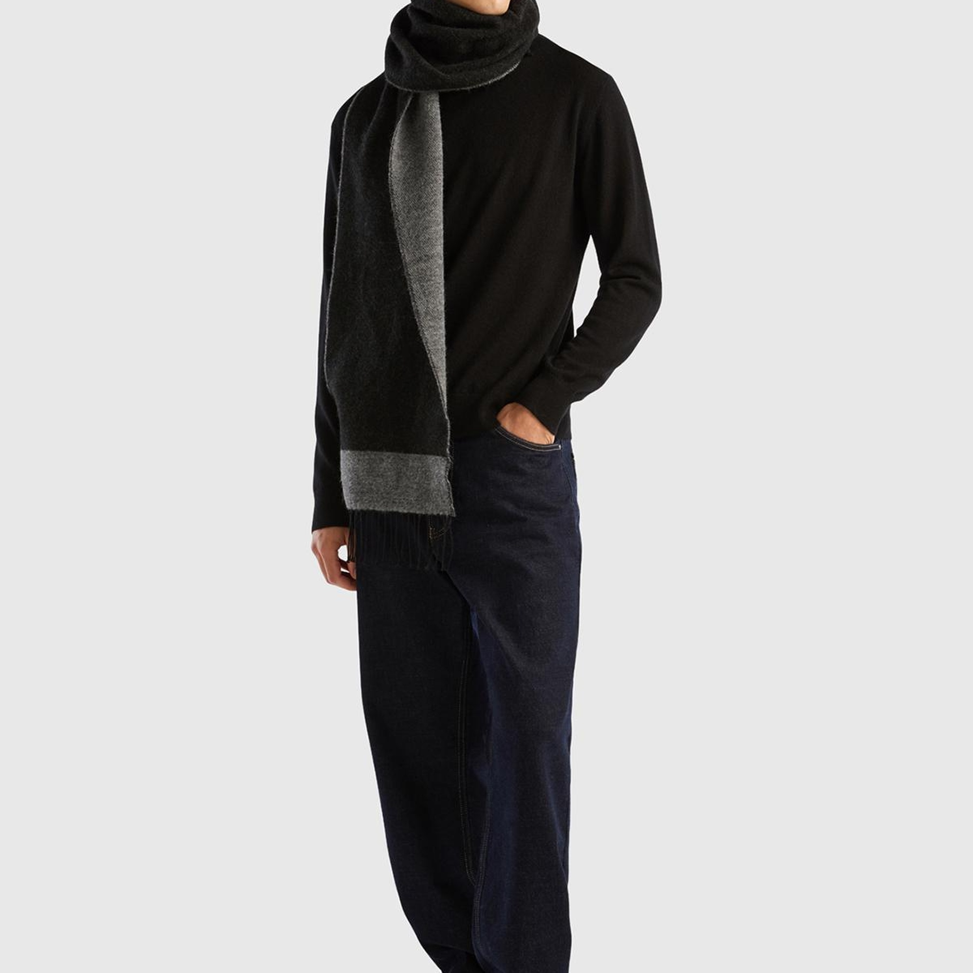 Erkek Siyah %100 Kaşmir Dik Yaka Kazak