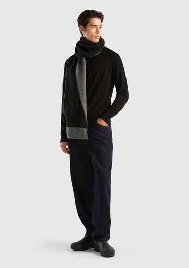  Erkek Siyah %100 Kaşmir Dik Yaka Kazak