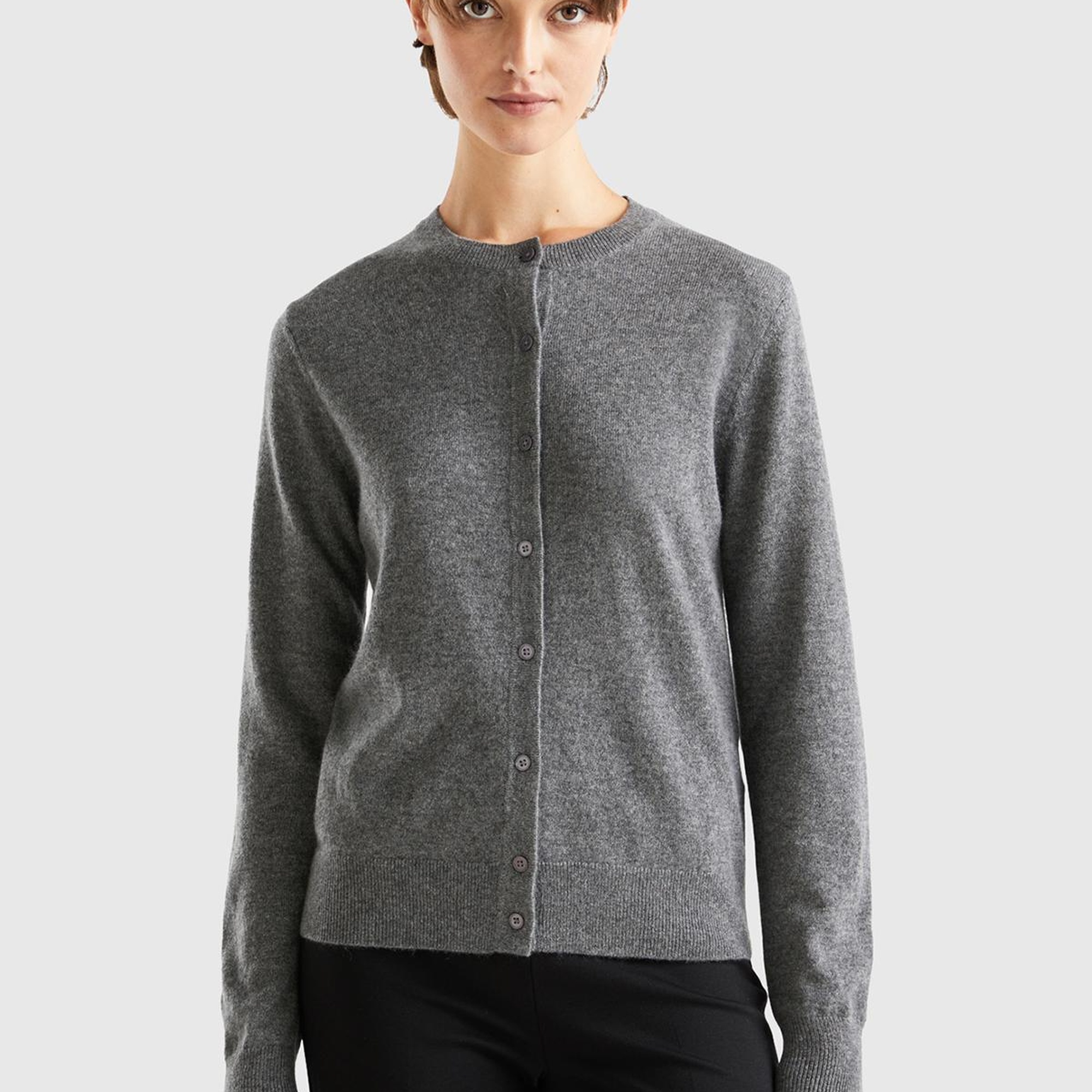 Kadın Antrasit Melanj %100 Kaşmir Hırka