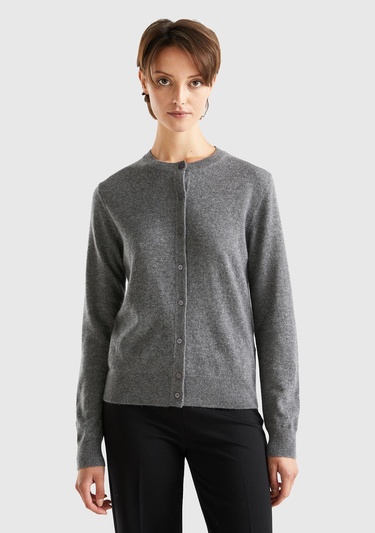  Kadın Antrasit Melanj %100 Kaşmir Hırka