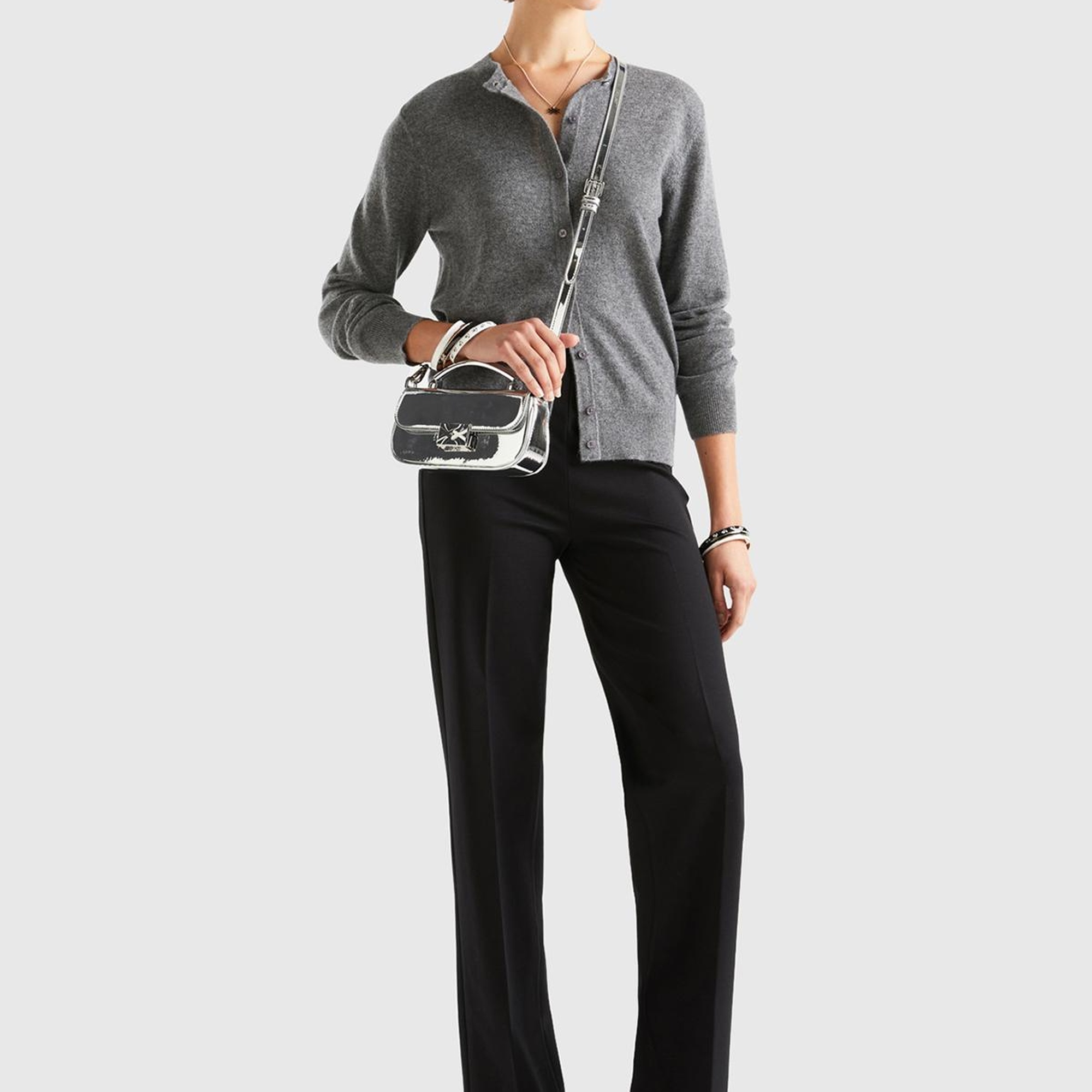 Kadın Antrasit Melanj %100 Kaşmir Hırka