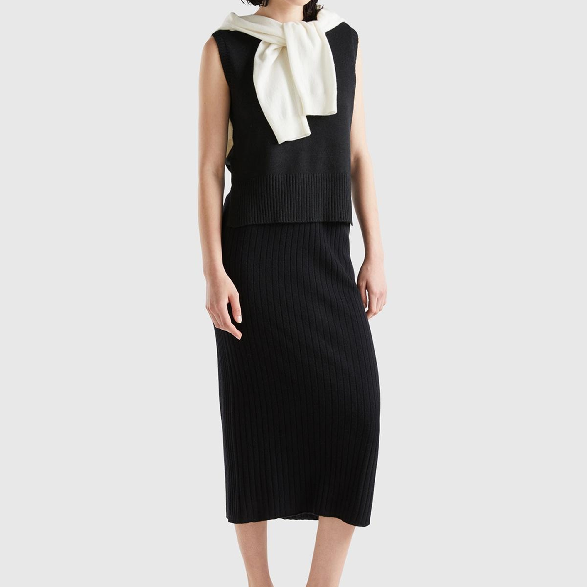 Kadın Siyah Yün Karışımlı Uzun Etek