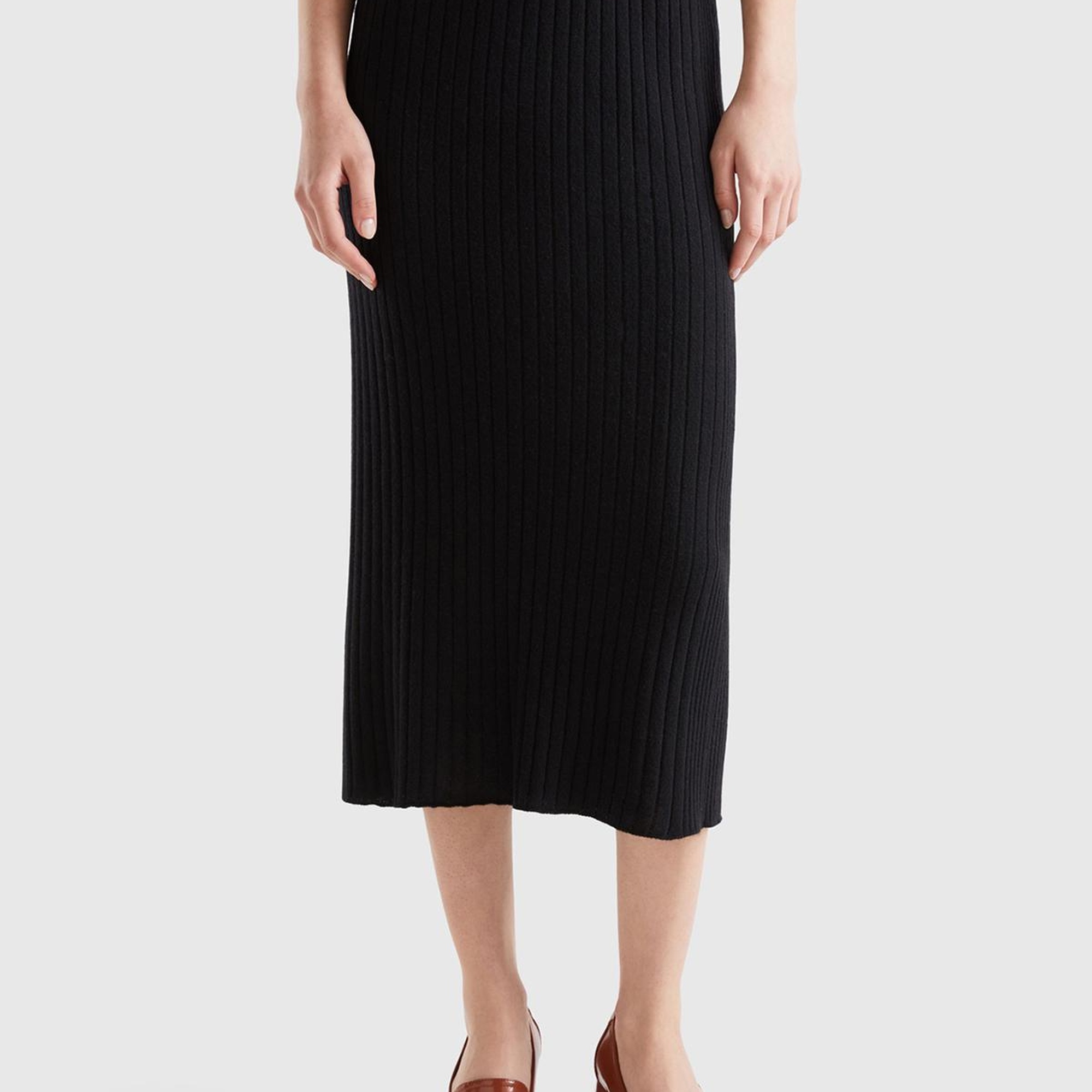 Kadın Siyah Yün Karışımlı Uzun Etek