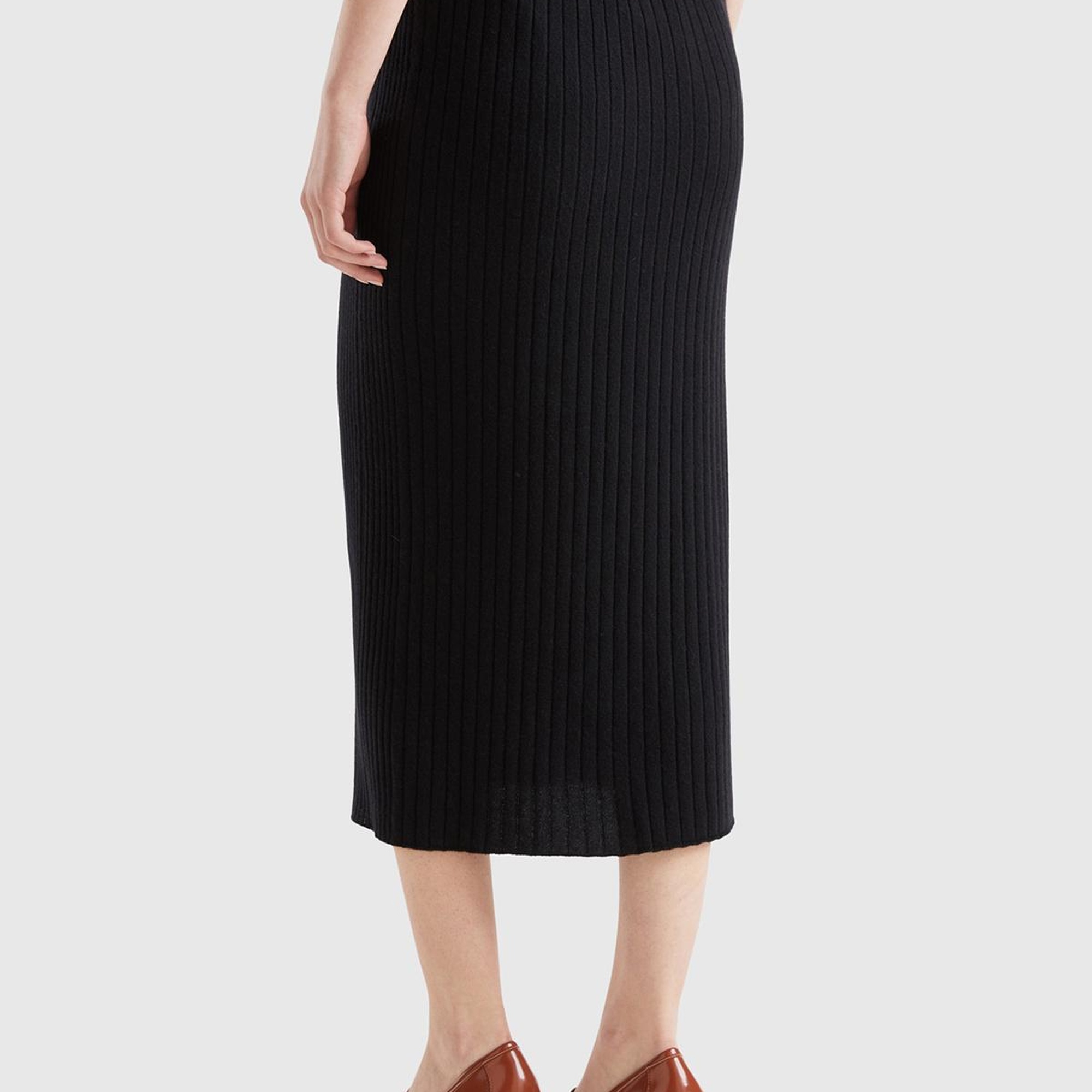 Kadın Siyah Yün Karışımlı Uzun Etek