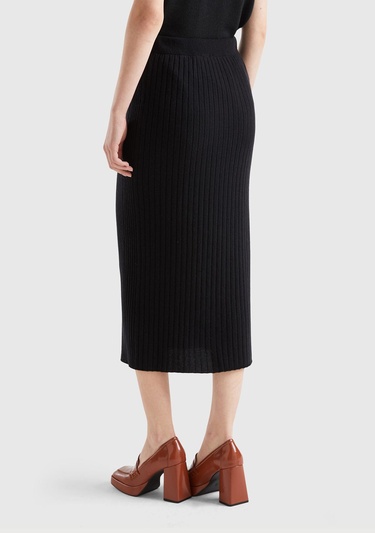  Kadın Siyah Yün Karışımlı Uzun Etek