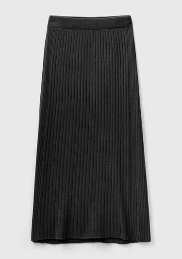  Kadın Siyah Yün Karışımlı Uzun Etek