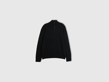  Erkek Siyah %100 Merino Yarım Fermuarlı Yakalı Kazak