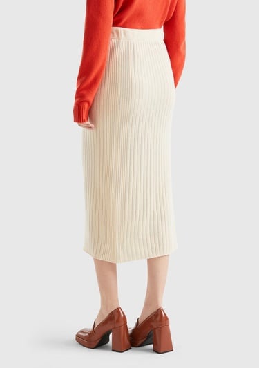  Kadın Bej Yün Karışımlı Uzun Etek