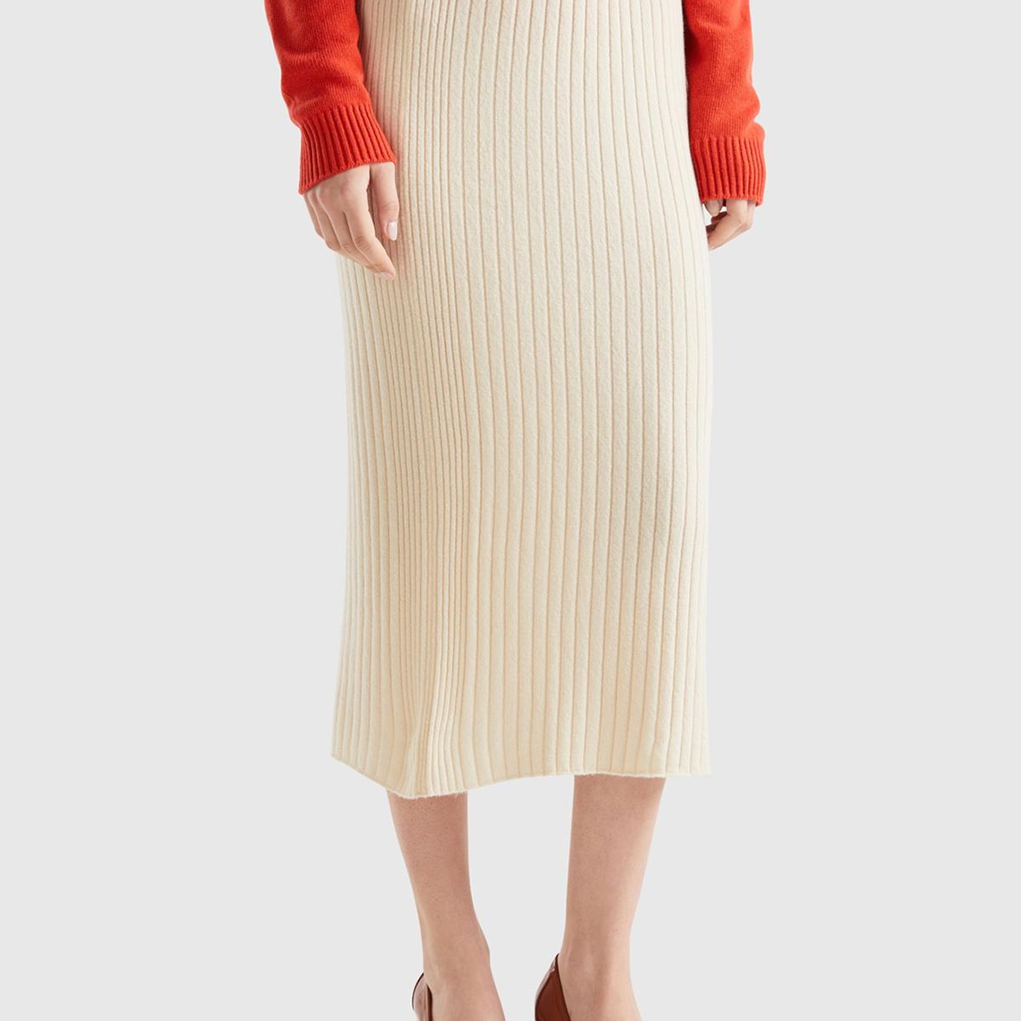 Kadın Bej Yün Karışımlı Uzun Etek