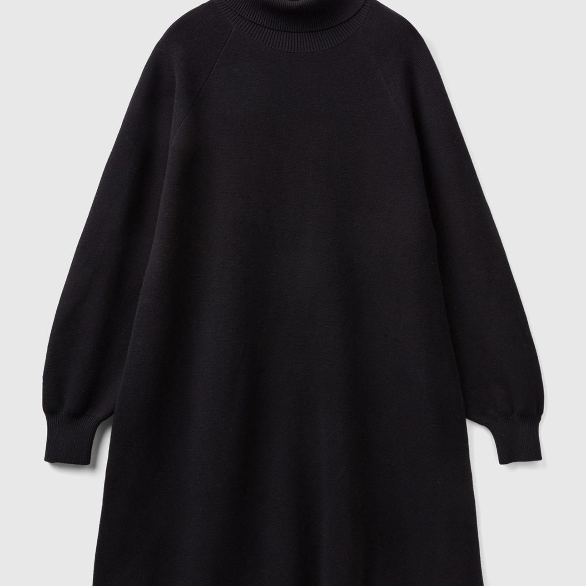 Kadın Siyah Koton Karışımlı Balıkçı Yaka Diz Midi Elbise