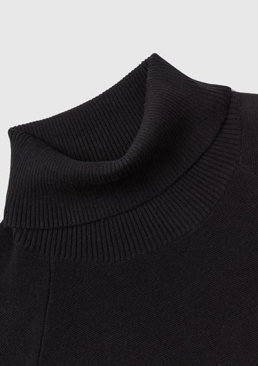  Kadın Siyah Koton Karışımlı Balıkçı Yaka Diz Midi Elbise