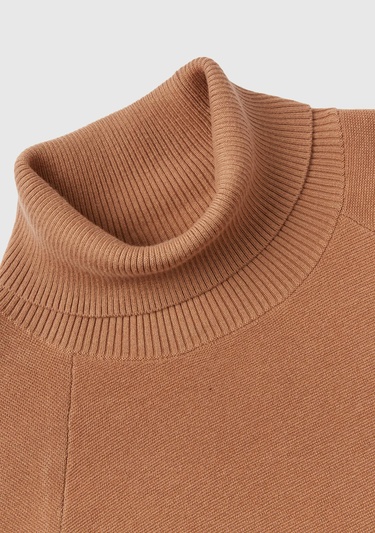  Kadın Taba Koton Karışımlı Balıkçı Yaka Diz Midi Elbise