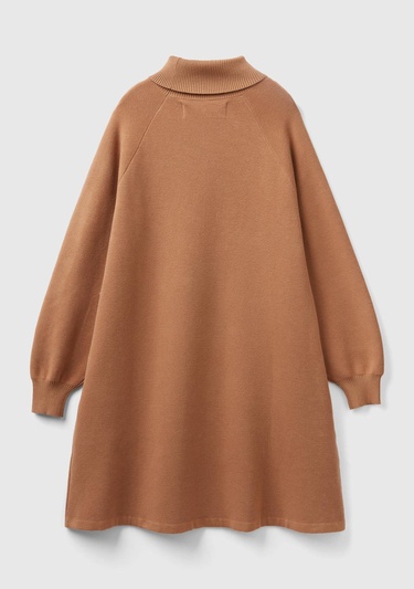  Kadın Taba Koton Karışımlı Balıkçı Yaka Diz Midi Elbise