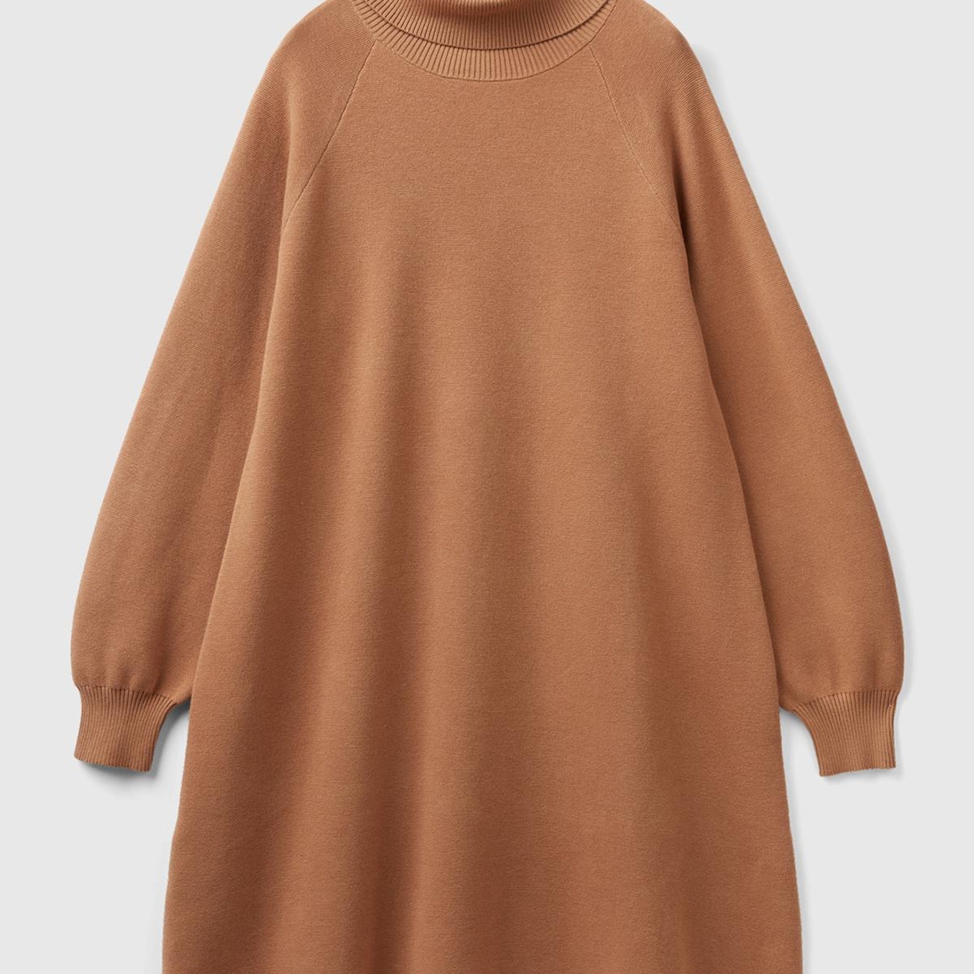 Kadın Taba Koton Karışımlı Balıkçı Yaka Diz Midi Elbise