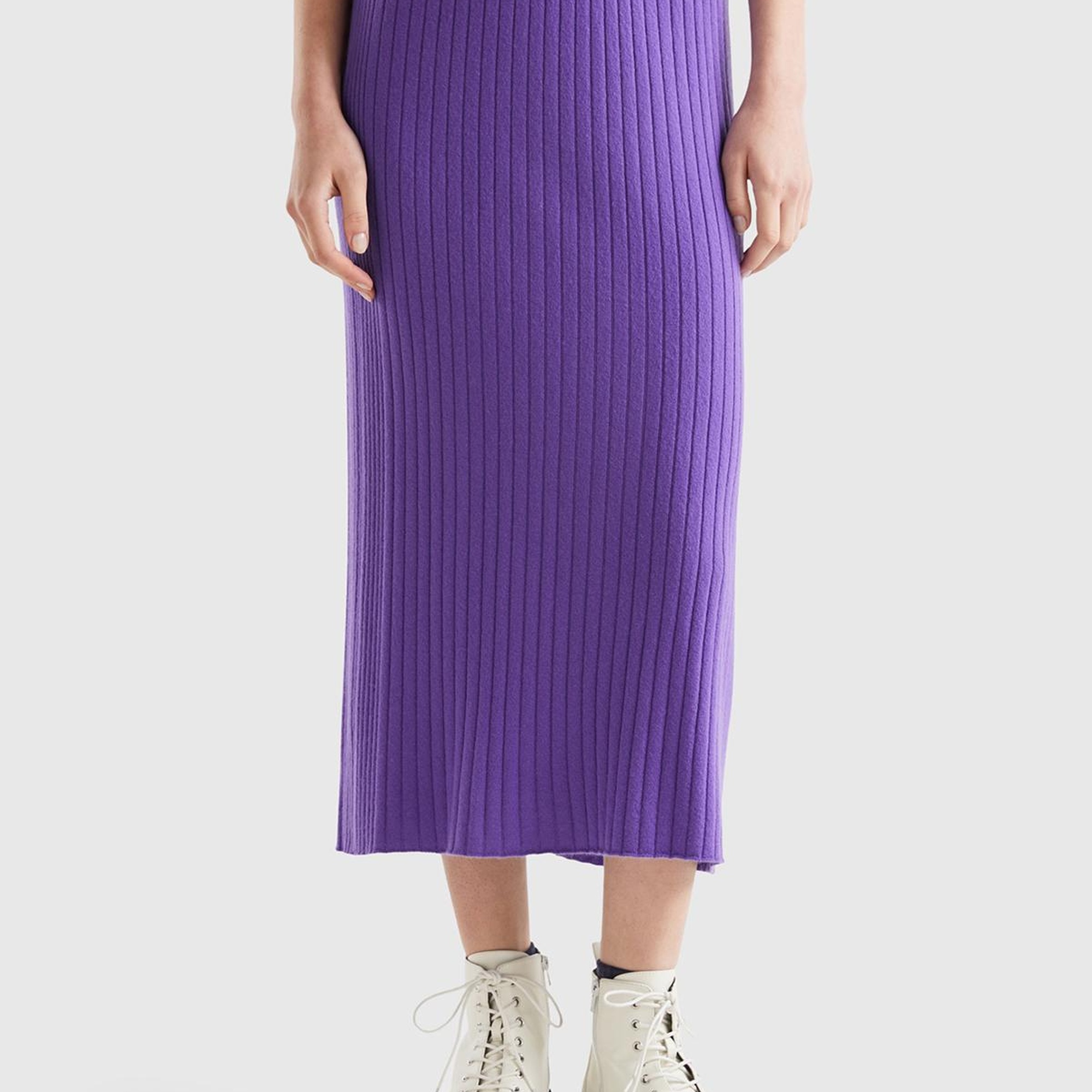 Kadın Mor Yün Karışımlı Uzun Etek