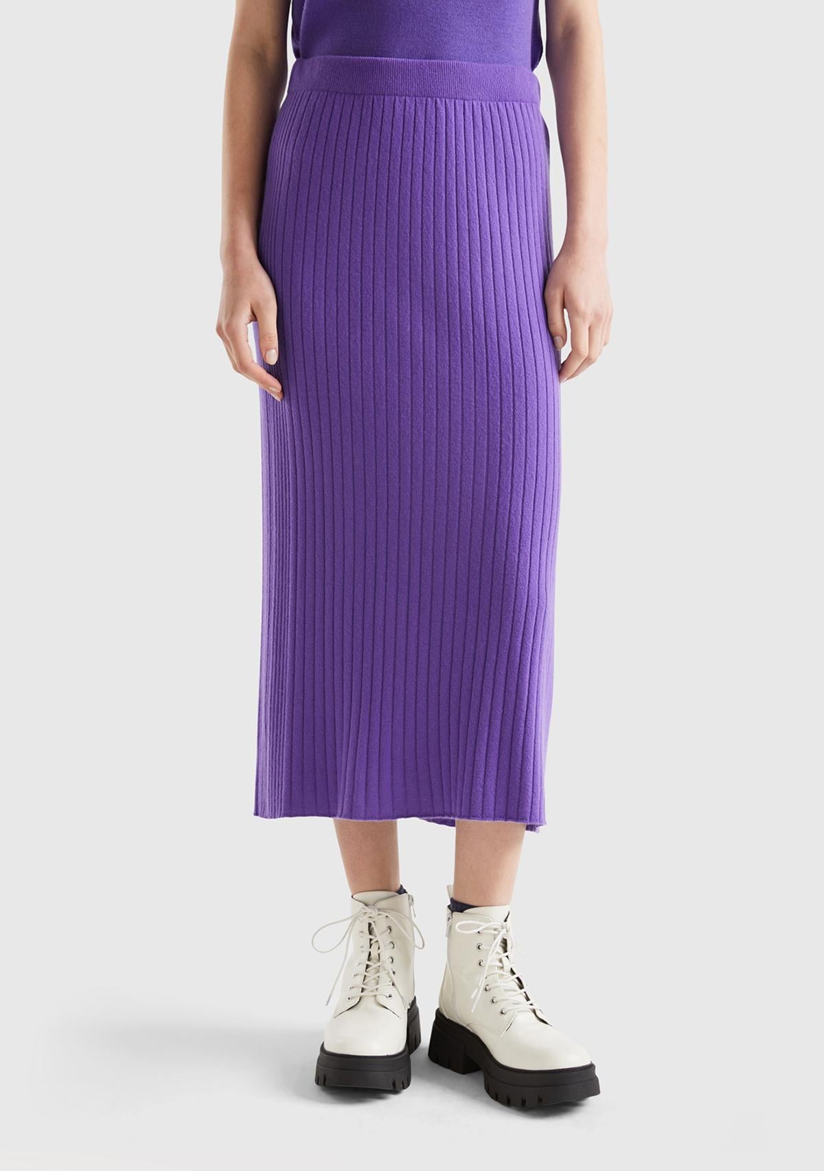  Kadın Mor Yün Karışımlı Uzun Etek