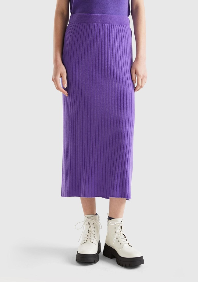  Kadın Mor Yün Karışımlı Uzun Etek