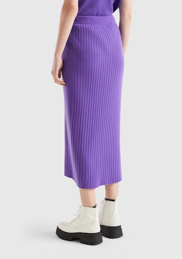  Kadın Mor Yün Karışımlı Uzun Etek