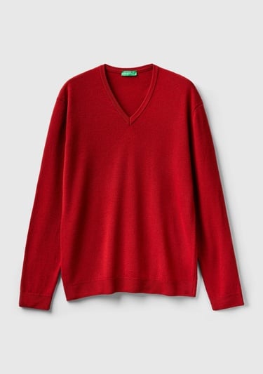  Erkek Bordo V Yaka Merino Kazak
