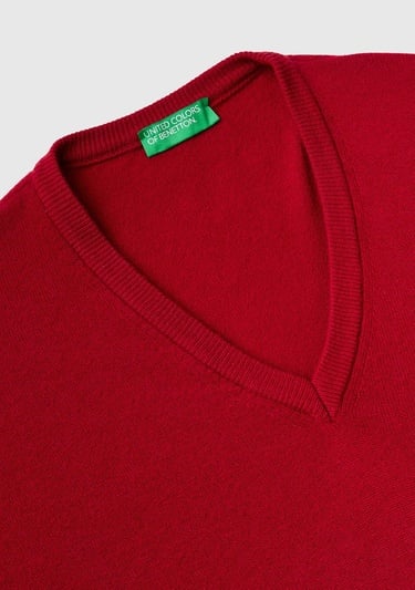  Erkek Bordo V Yaka Merino Kazak