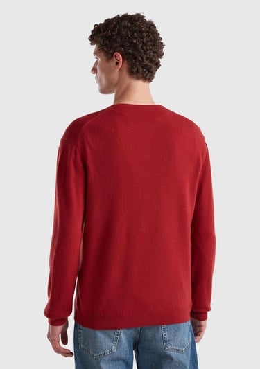  Erkek Bordo V Yaka Merino Kazak