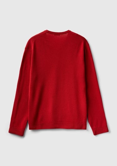  Erkek Bordo V Yaka Merino Kazak