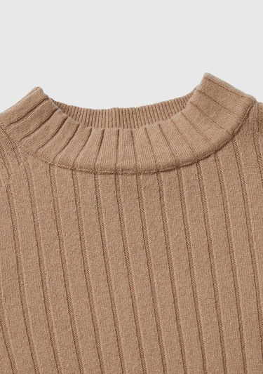  Kadın Kahverengi Yün Karışımlı Kol Ucu Yırtmaçlı Yarım Balıkçı Kazak