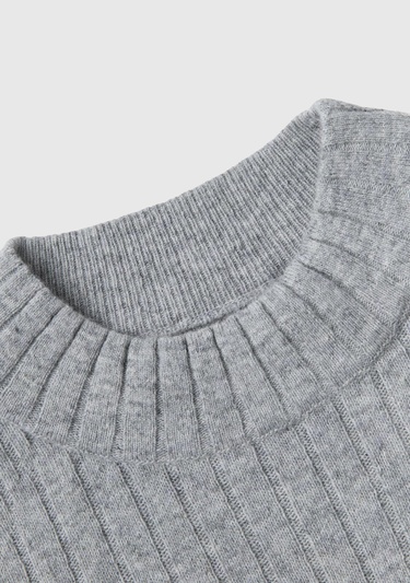  Kadın Gri Melanj Yün Karışımlı Kol Ucu Yırtmaçlı Yarım Balıkçı Kazak