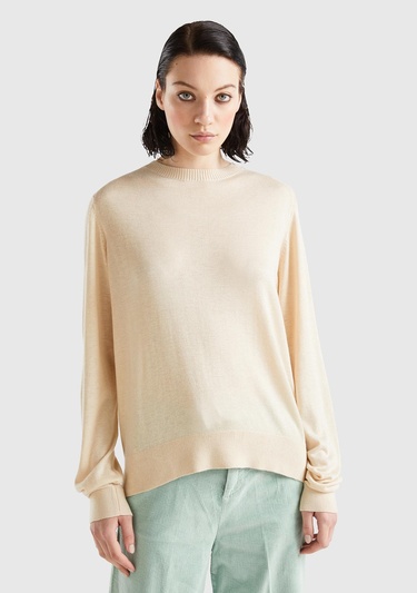  Kadın Bej Kaşmir Karışımlı İnce Kazak