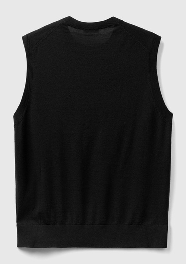  Erkek Siyah Extra Fine Merino Yelek