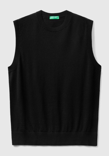  Erkek Siyah Extra Fine Merino Yelek