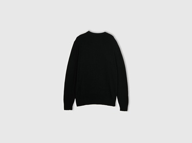  Erkek Siyah Yün Karışımlı Tavşan Desenli Kazak