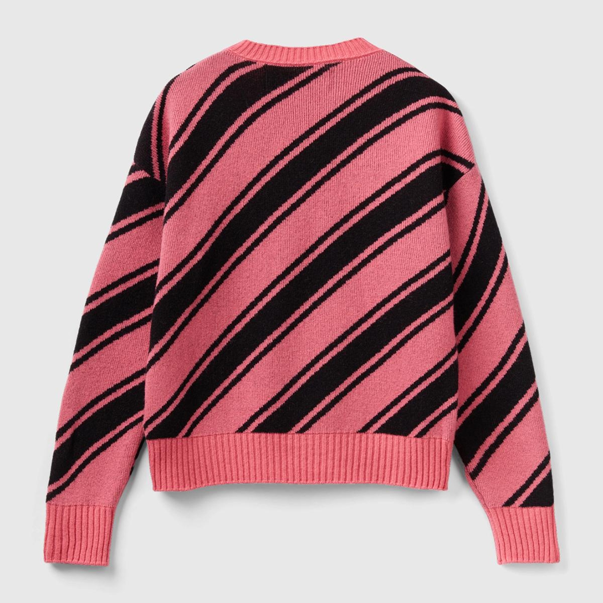 Kadın Gül Kurusu Yün Karışımlı Çapraz Çizgili Kazak