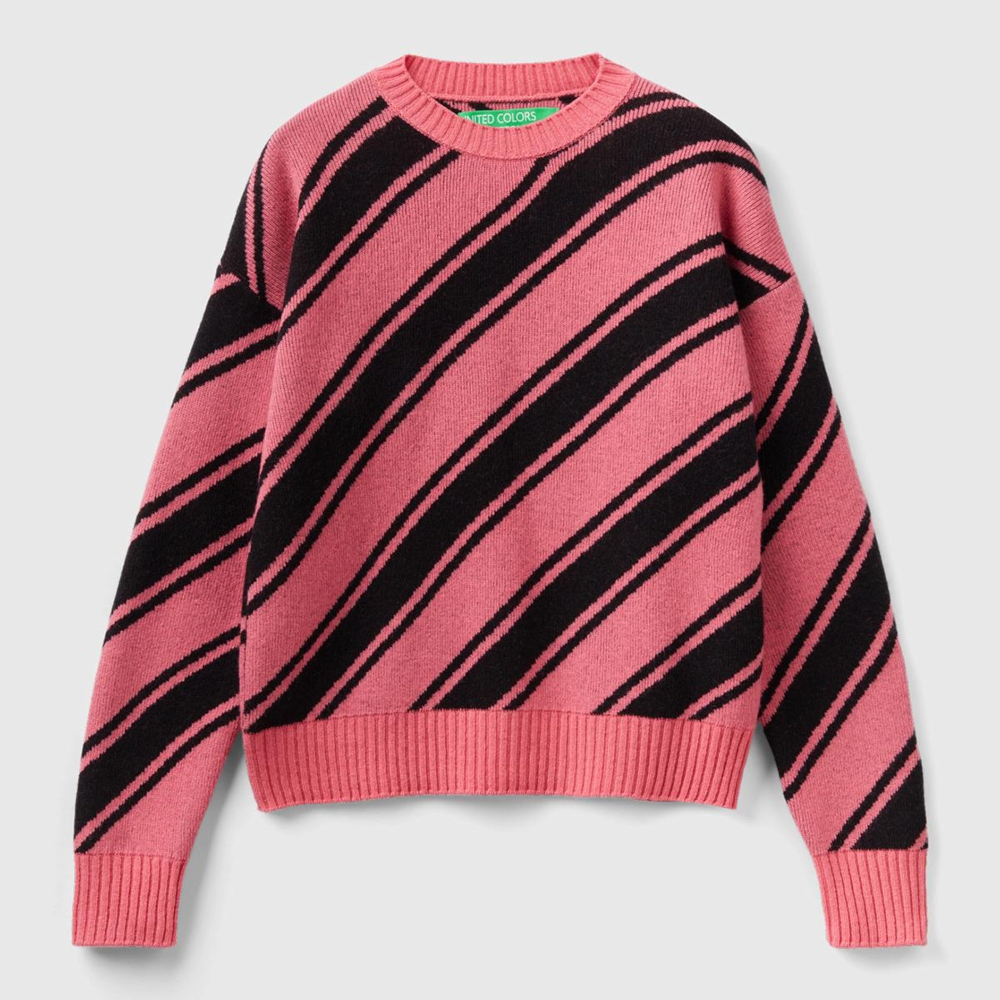 Kadın Gül Kurusu Yün Karışımlı Çapraz Çizgili Kazak