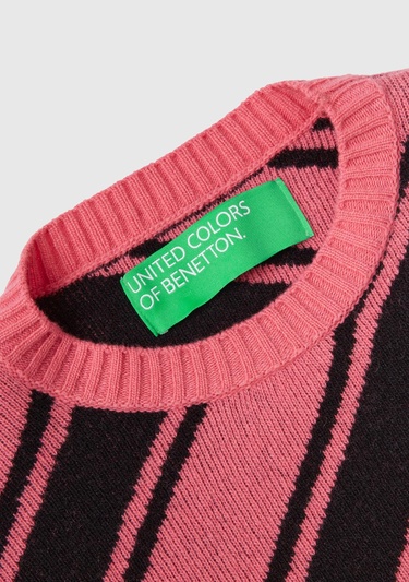  Kadın Gül Kurusu Yün Karışımlı Çapraz Çizgili Kazak