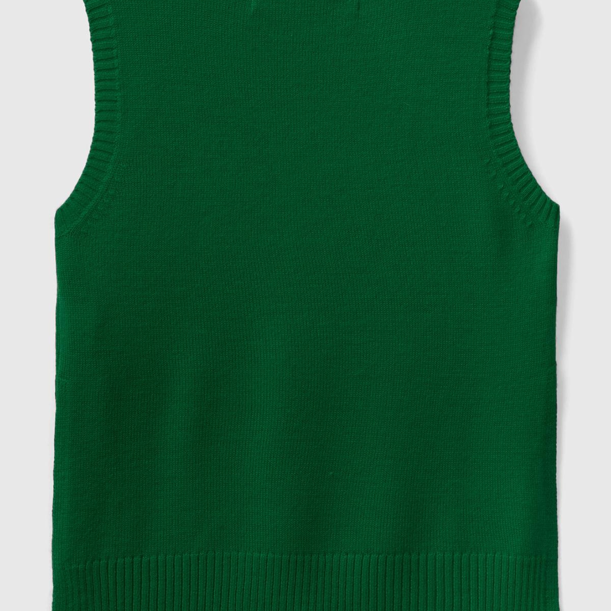 Kadın Yeşil Yün Karışımlı Arkası Uzun Süveter