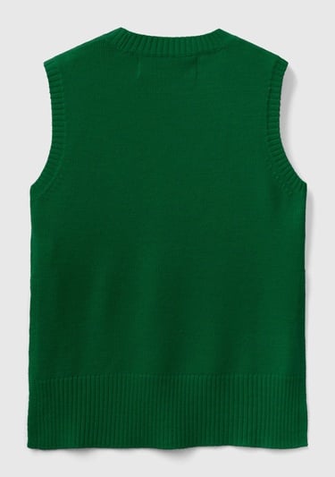  Kadın Yeşil Yün Karışımlı Arkası Uzun Süveter