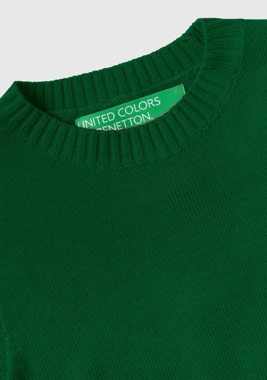  Kadın Yeşil Yün Karışımlı Arkası Uzun Süveter