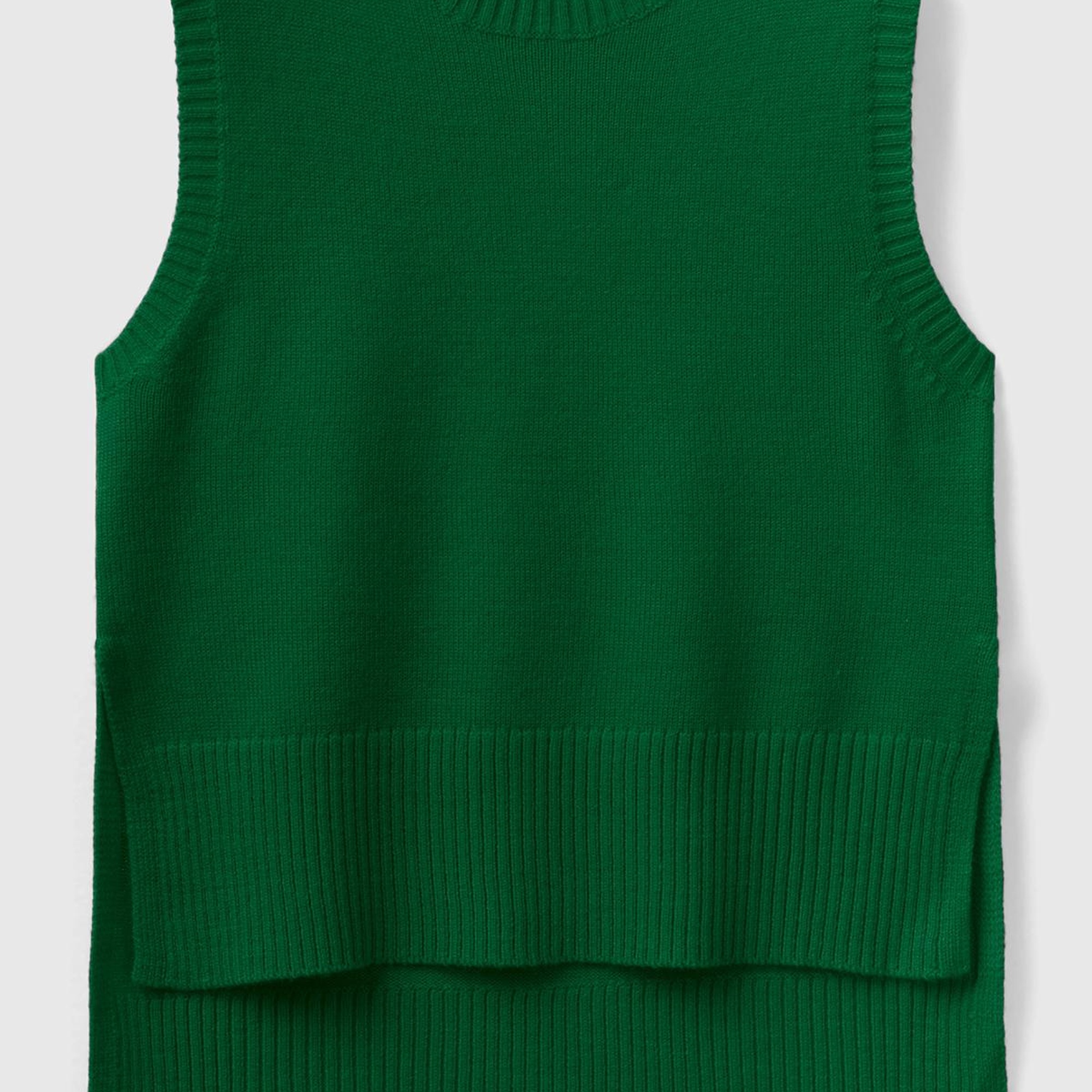 Kadın Yeşil Yün Karışımlı Arkası Uzun Süveter