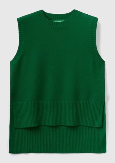  Kadın Yeşil Yün Karışımlı Arkası Uzun Süveter