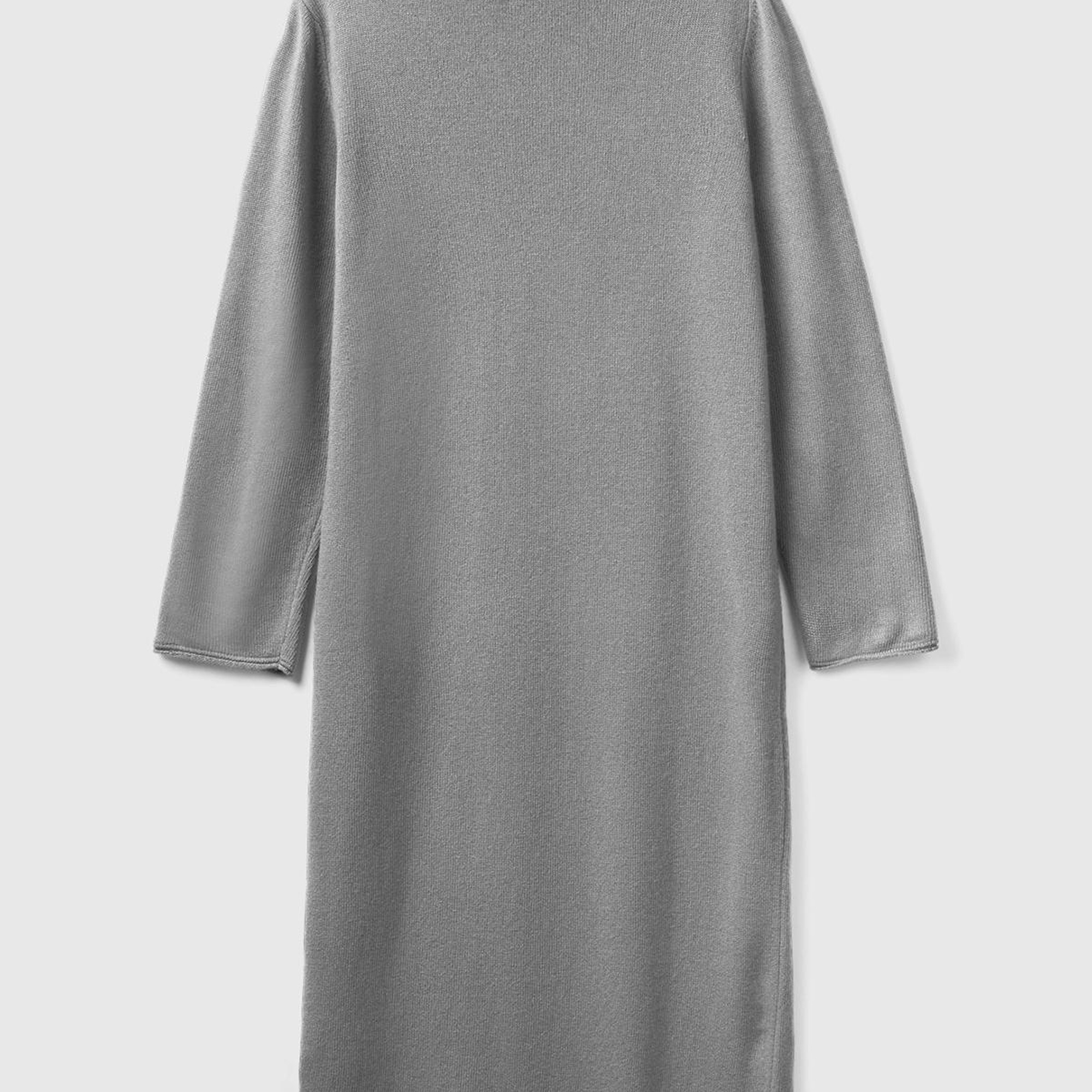 Kadın Gri Kaşmir Karışımlı Dik Yaka Elbise
