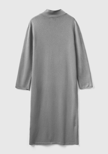  Kadın Gri Kaşmir Karışımlı Dik Yaka Elbise