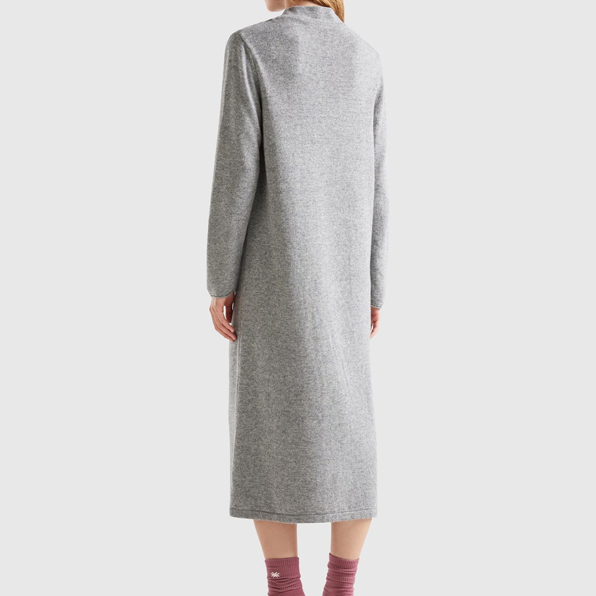 Kadın Gri Kaşmir Karışımlı Dik Yaka Elbise