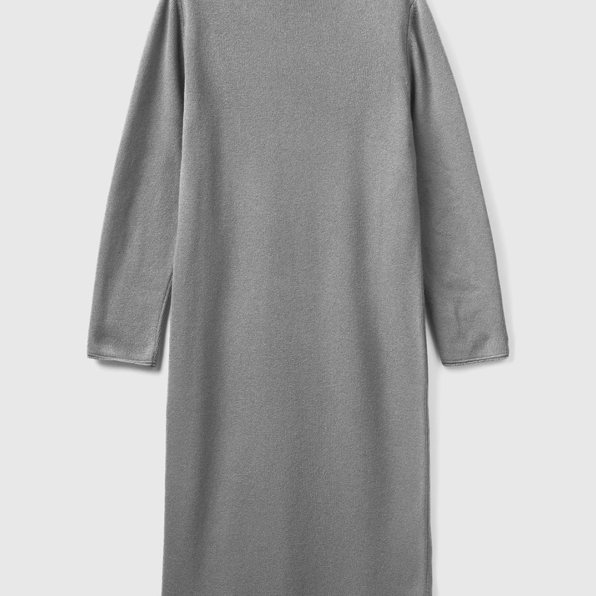 Kadın Gri Kaşmir Karışımlı Dik Yaka Elbise