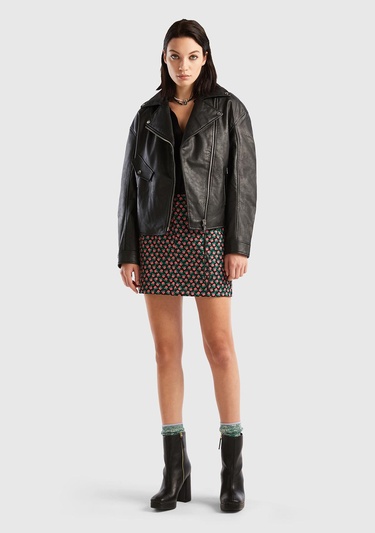  Kadın Siyah Şal Yaka Suni Deri Ceket