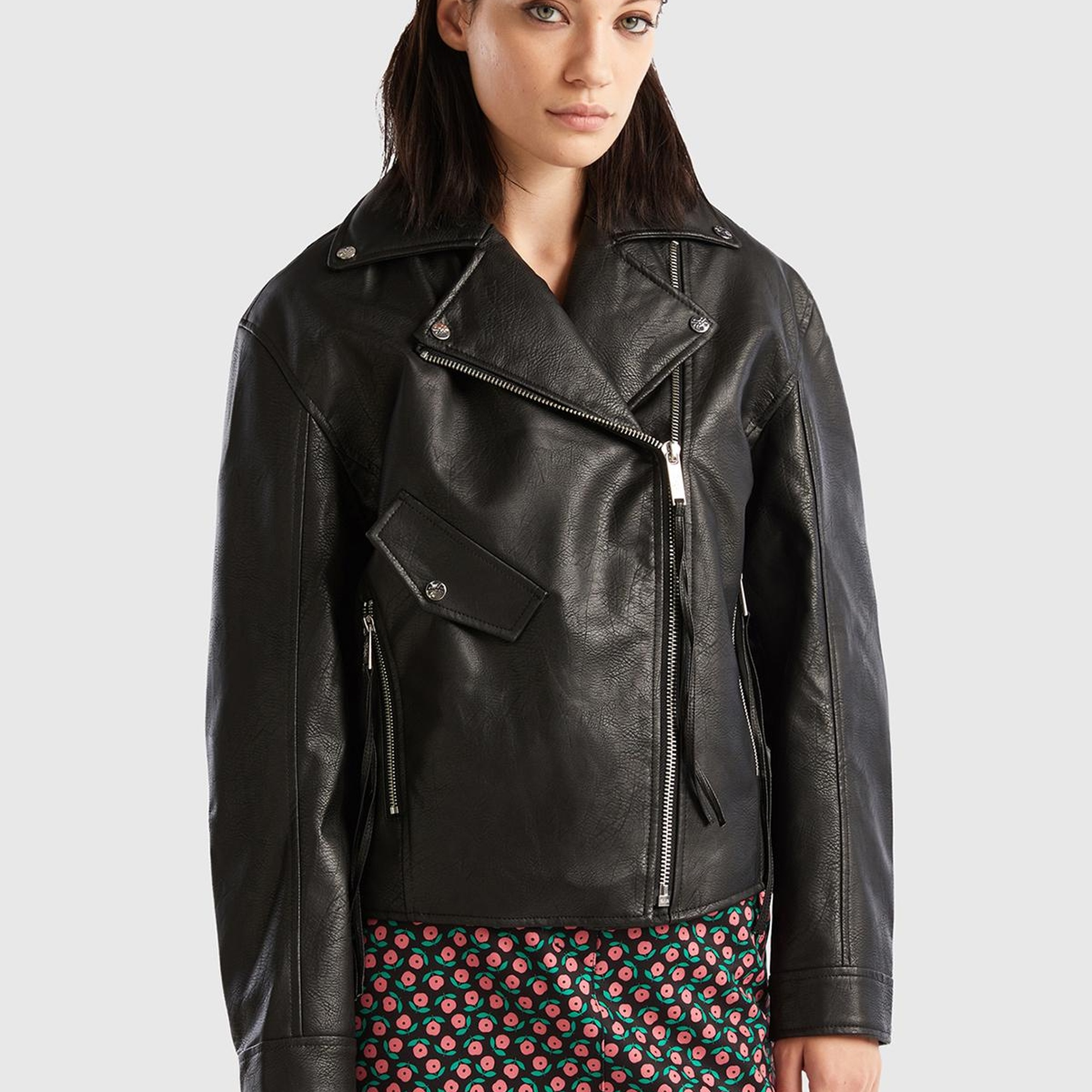 Kadın Siyah Şal Yaka Suni Deri Ceket