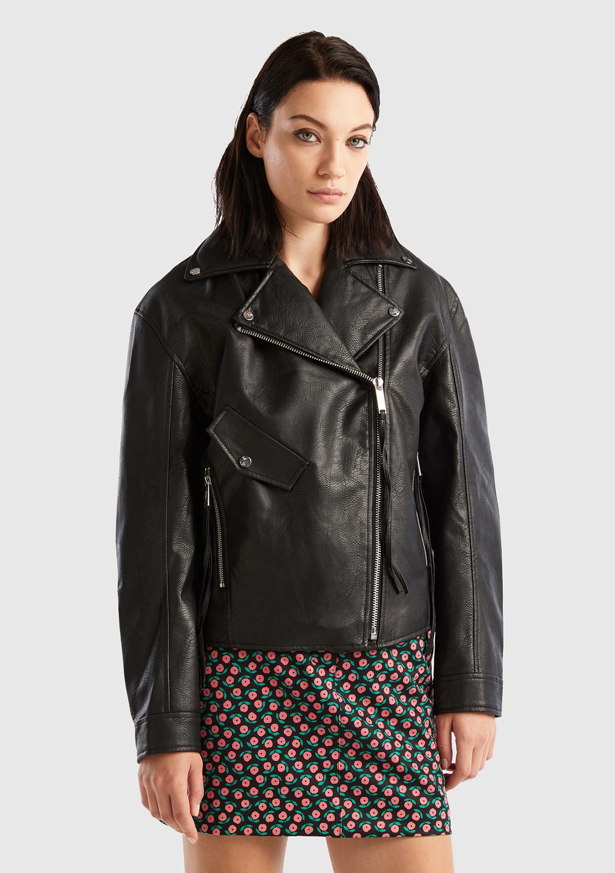  Kadın Siyah Şal Yaka Suni Deri Ceket