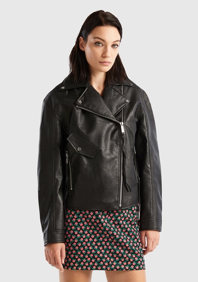  Kadın Siyah Şal Yaka Suni Deri Ceket